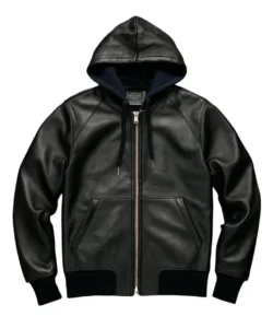 marcus black leather zippered hoodie