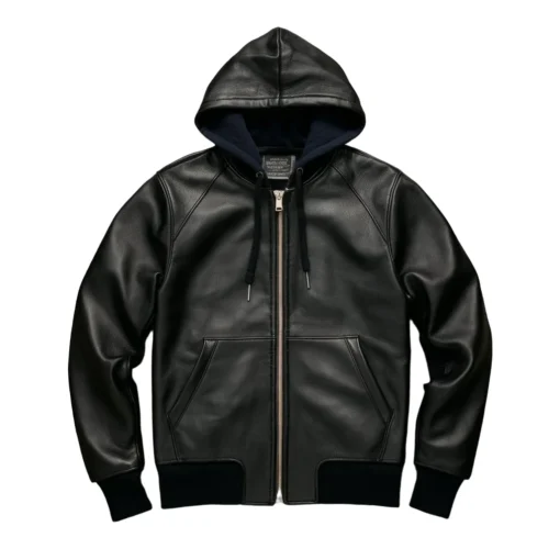 marcus black leather zippered hoodie