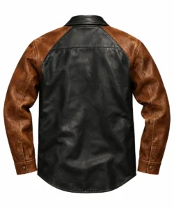 Marvin Black Leather Shirt with Brown Sleeves