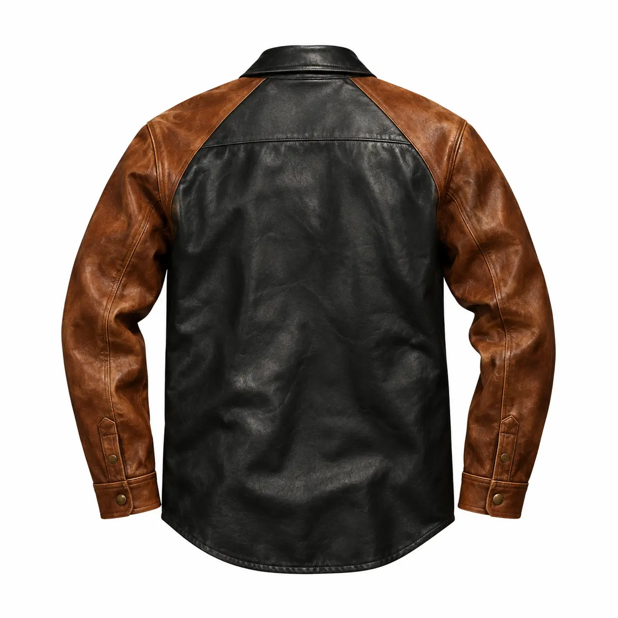 Marvin Black Leather Shirt with Brown Sleeves