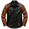 Marvin Black Leather Shirt with Brown Sleeves