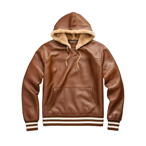 Percy Brown Leather Hoodie Jacket