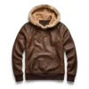 Santner Real Leather Shearling Fur Hoodie in Dark Chestnut