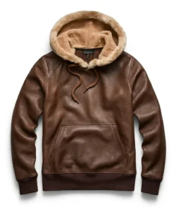 Santner Real Leather Shearling Fur Hoodie in Dark Chestnut