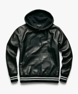 Vernon Black Leather Pullover Hoody