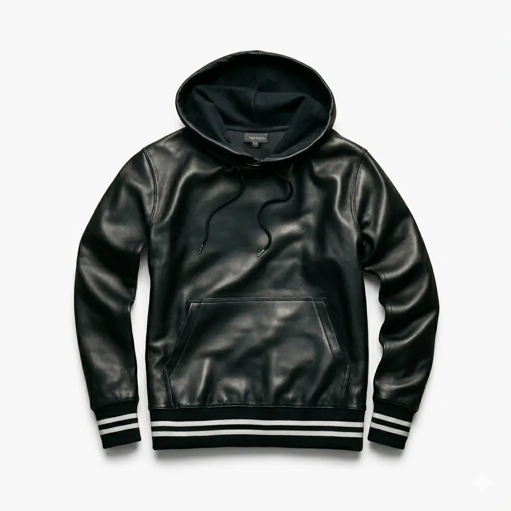 Vernon Black Leather Pullover Hoody