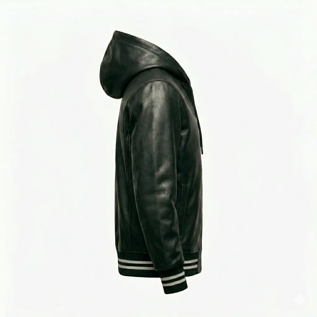 Vernon Black Leather Pullover Hoody - Image 3