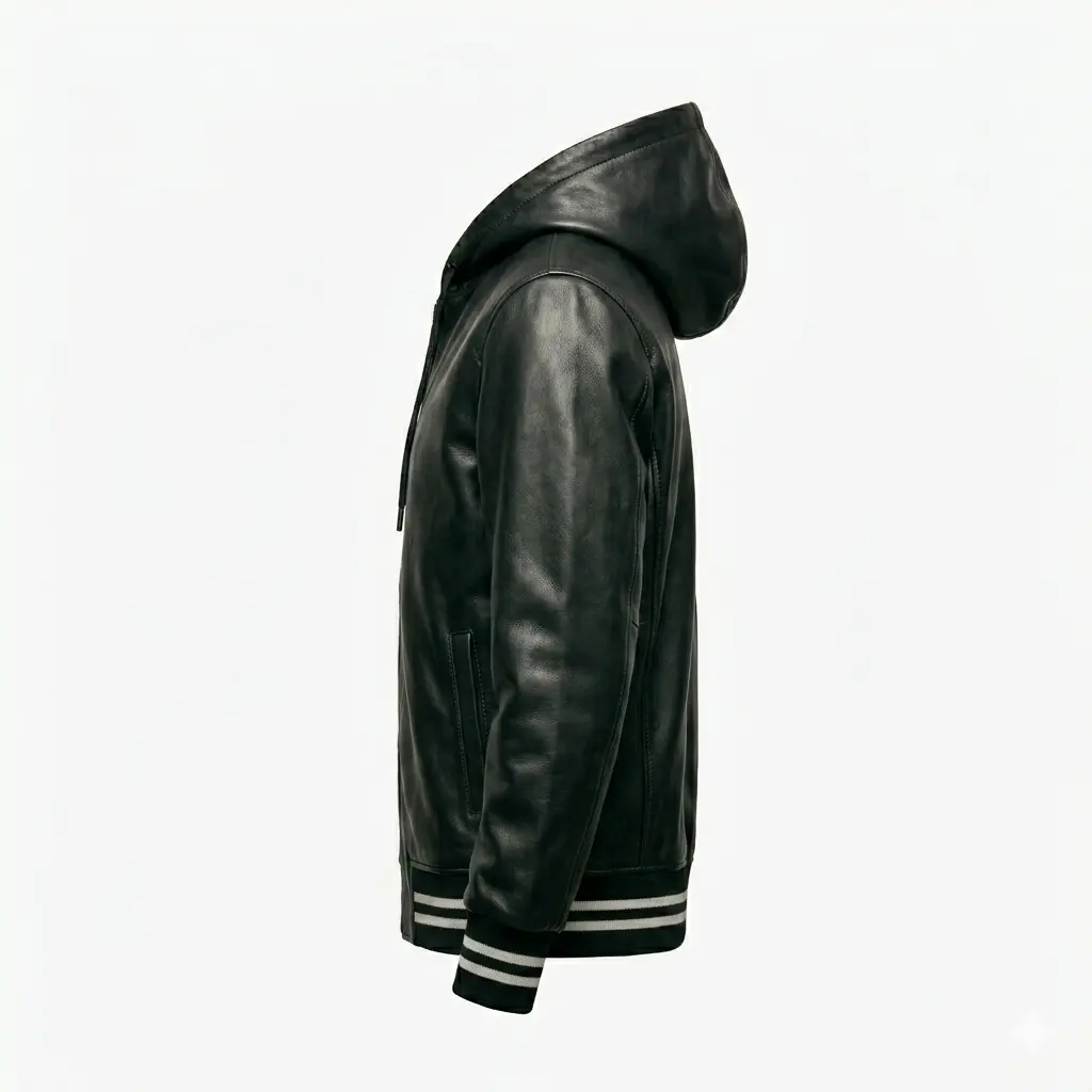 Vernon Black Leather Pullover Hoody - Image 2