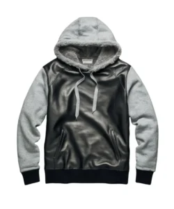 Vincent Black and Grey Leather Hoodie