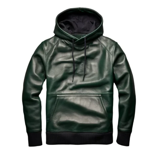 benedict deep green forest leather hoodie