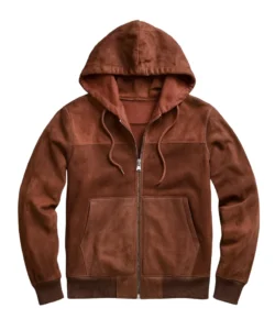 carl elite chocolate suede zipper hoodie jacket