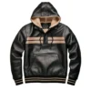 clarence leather hooded sweatshirt