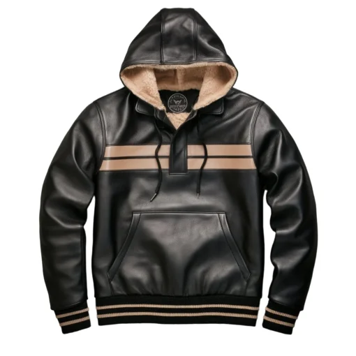 clarence leather hooded sweatshirt