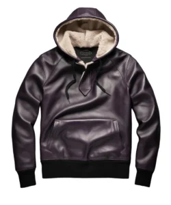 ernest phalsa purple leather hooded sweatshirt
