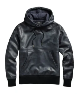 eugene midnight black leather pullover hoodie