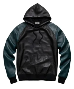 gilbert john black hoodie with faux leather sleeves