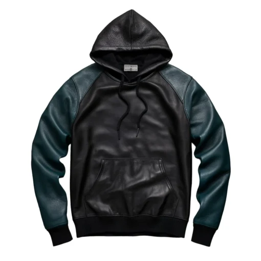 gilbert john black hoodie with faux leather sleeves