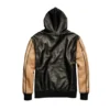 leather hooded sweatshirt back