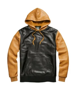 marlon black hooded sweatshirt leather jacket