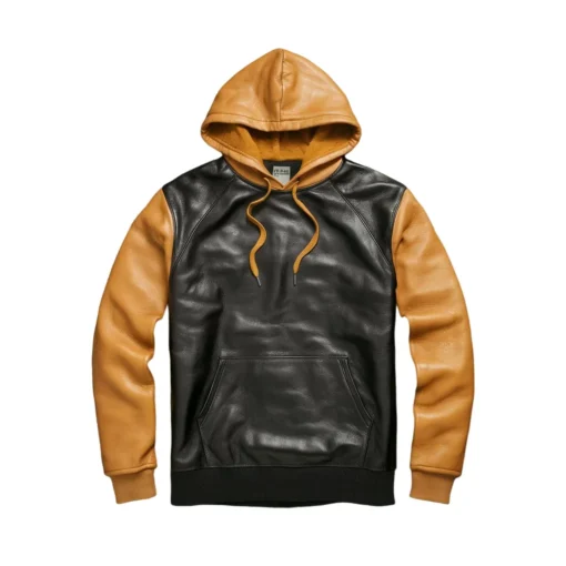 marlon black hooded sweatshirt leather jacket