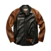 marvin black leather shirt with brown sleeves