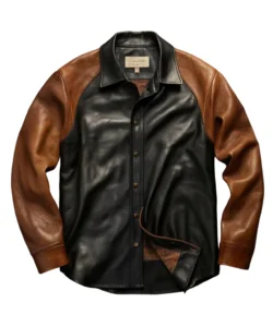 marvin black leather shirt with brown sleeves