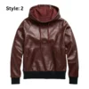 Plus Size Faux Leather Pullover Jacket Hoodie - Image 2