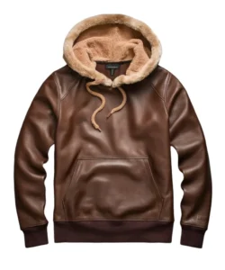 santner leather shearling fur hoodie