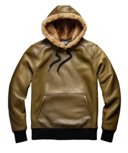 shaun moss green leather hoodie with fur lining