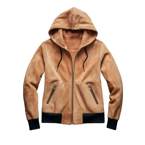 trevor classic beige suede hoodie sweatshirt jacket