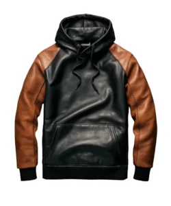 vaxton hybrid leather hoodie black brown