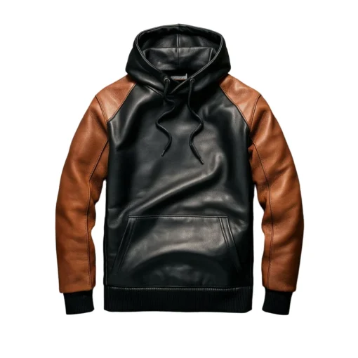 vaxton hybrid leather hoodie black brown