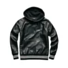 vernon black leather pullover hoody