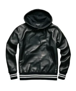 vernon black leather pullover hoody