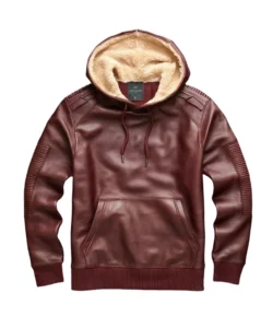 rich maroon leather hoodie