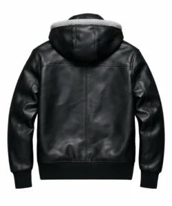 Garret Black Hoodie Leather Jacket with Shearling Collar