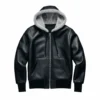 Garret Black Hoodie Leather Jacket with Shearling Collar