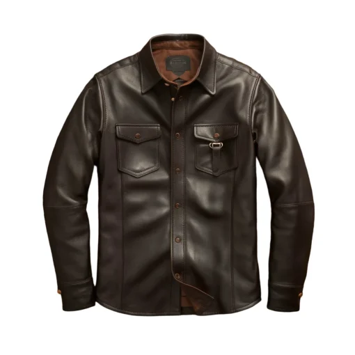 alfie brown leather shirt