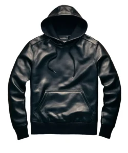 alistair leather black pullover hoodie