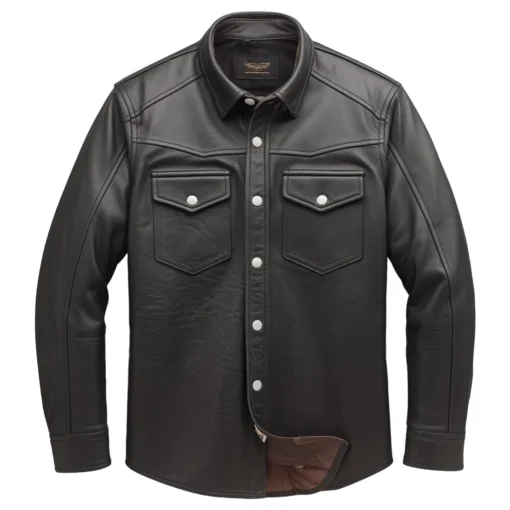 black leather long sleeve shirt