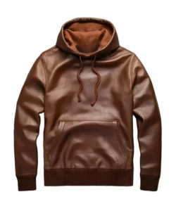 cyril leather hoodie brown