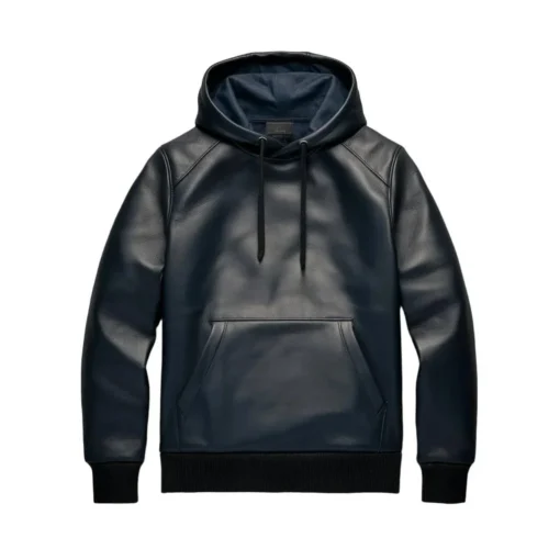 darrell dark navy blue leather sweatshirt