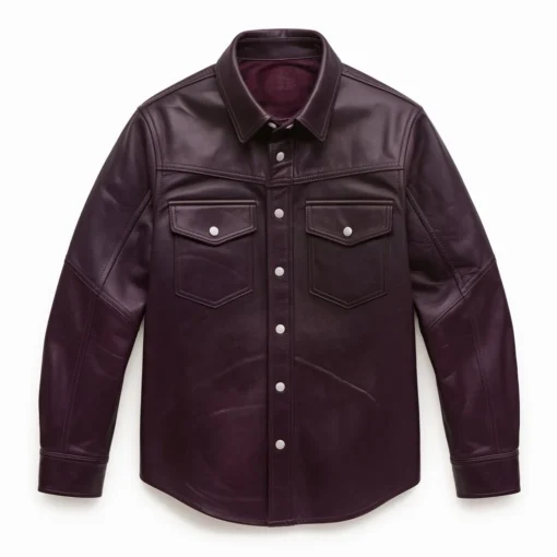 dustin dark purple leather shirt