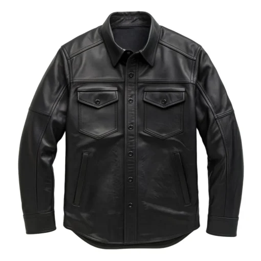 elias quinn leather shirt black