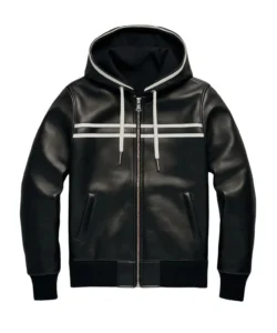 emmett genuine leather hooded jacket