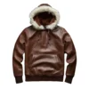 enrique brown leather pullover hoodie