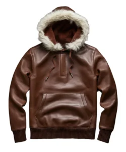 enrique brown leather pullover hoodie