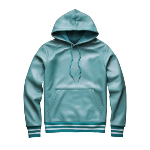 fredrick light teal leather sweatshirt