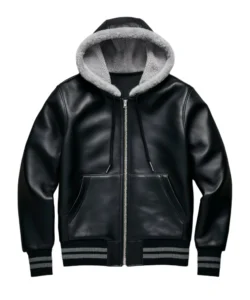 garret black hoodie leather jacket