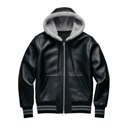 garret black hoodie leather jacket